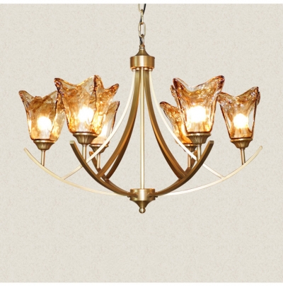 2015 new american country retro simple led copper chandelier with amber glass lampshade