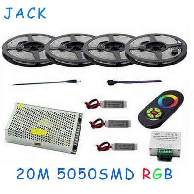 20m smd 5050 rgb led flexible strip light 60leds/m+dc 12v 18a wireless remote controller+12a amplifier*3+20a power [5050-smd-series-342]