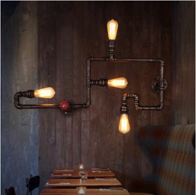 4 lights loft style edison wall lamp water pipe vintage industrial wall light fixtures for bar aisle balcony lamparas de pared