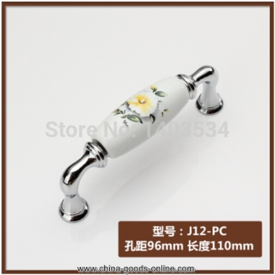 6pcs 96mm ceramic zinc alloy chrome shiny finish modern handle cabinet handle drawer pulls yellow camellia flower print