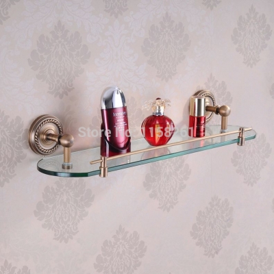 antique bronze brass single tier glass shelf bathroom accessories shelves for storage wall mounted hj-1313f [bathroom-shelf-935]