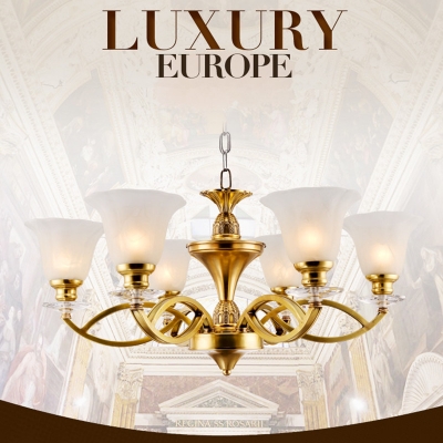 art deco european luxury traditional copper chain pendant chandelier frosted glass shades led lamp
