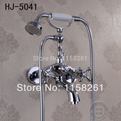 bath shower faucet solid brass chrome finish mixer tap luxury bathroom shower set bathtub shower taps hj-5041 [chrome-finish-shower-set-1585]