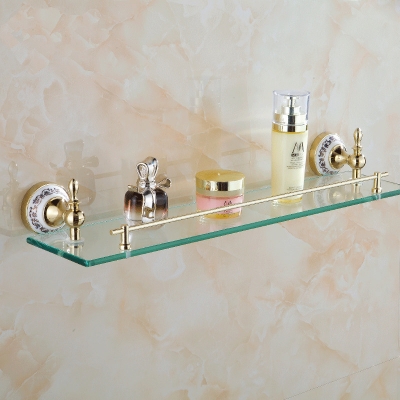 bathroom accessories solid brass golden finish with tempered glass,single glass shelf bathroom shelf st-3398a [bathroom-shelf-947]
