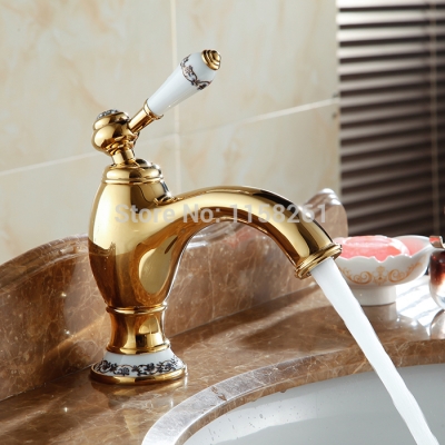 bathroom golden faucets with porcelain antique brass bathroom faucet water sink mixer tap single handle al-7313k [golden-bathroom-faucet-3315]