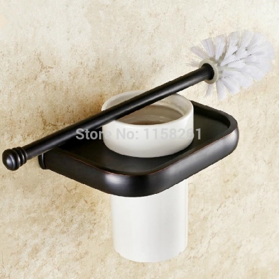black oil rubbed bronze bathroom toilet brushed holder wall mounted ceramic cup f81397r [toilet-brush-holder-8074]