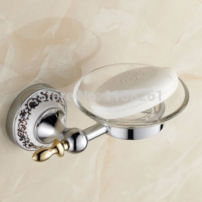 blue&white porcelain soap dish/holder,solid brass construction,chrome finish,bathroom accessories/hardware st-3699 [soap-dish-amp-holder-7786]