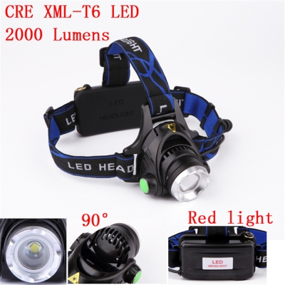 bright xm-l t6 2000lm led headlight 3 modes zoomable focus led lamp torch for biking camping hunting use two batteries [headlight-lamp-5886]