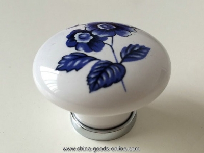 ceramic kitchen cabinet / dresser knob drawer pulls knobs white blue blossom knob [Door knobs|pulls-3]