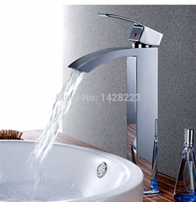 chrome countertop waterfall bathroom brass basin sink faucet tall square basin mixer tap [chrome-1499]