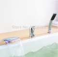 chrome finish led color changing bathroom tub faucet with hand shower brass single handle waterfall spout