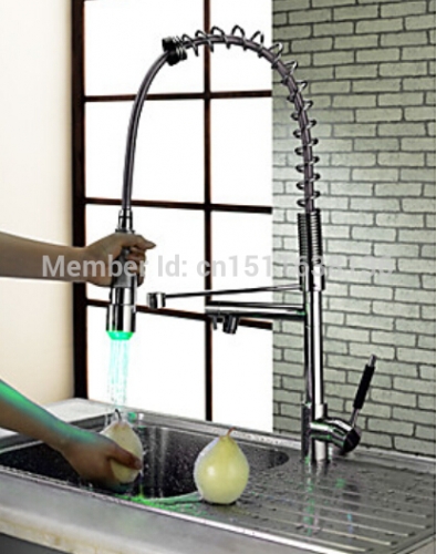 contemporary deck mounted led chrome brass kitchen faucet pull down sink mixer tap
