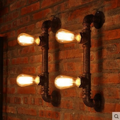 edison wall sconce industrial pipe vintage wall light with 2 lights for home lighting in american country retro loft style [edison-loft-wall-light-2808]