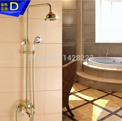 golden dual handles bathroom tub shower set faucet wall mounted 6" rainfall showerhead + handheld shower [golden-3305]