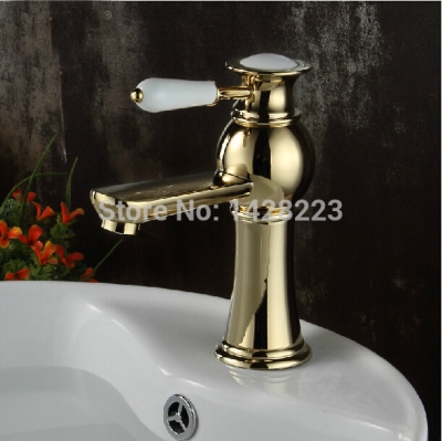golden single ceramic handle bathroom sink basin mixer taps deck mounted one hole [golden-3261]