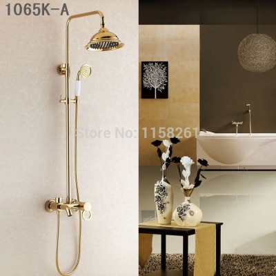 luxury antique style gold brass bath tub faucet ceramic handle&handheld shower head faucet mixer taphj-1065k-a [gold-finish-shower-set-3201]