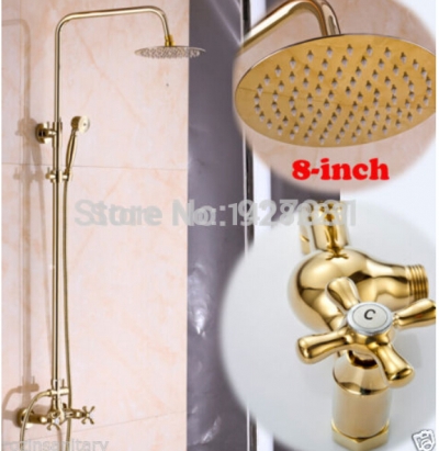 luxury dual handles bathroom shower faucet system with hand shower golden color 8" rainfall shower head [golden-3289]