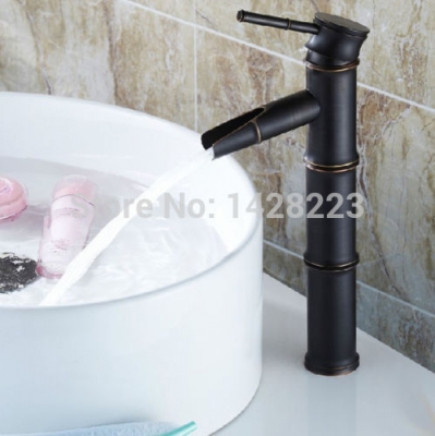 modern bamboo shape bathroom vessel faucet mixer tap oil rubbed bronze waterfall basin sink faucet