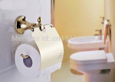modern wall mounted golden finish brass bathroom toilet paper holder with cover [toilet-paper-holder-8194]