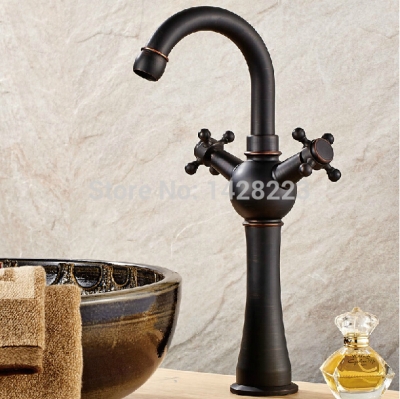 oil rubbed bronze double handles brass basin faucet tap deck mount countertop bathroom sink basin mixer tap