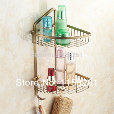 wall mounted antique finish new brass bathroom shower shelf triangle basket holder building materials kh-1076