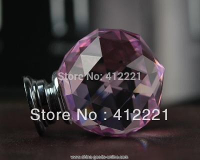 10 pcs 40mm crystal glass pink kitchen knob drawer pull handle kitchen door wardrobe hardware [Door knobs|pulls-1854]