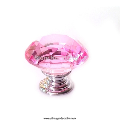 10pcs pink 30mm crystal cabinet knobs drawer knob cupboard knobs closet dresser knob handles 30mm diamond pattern