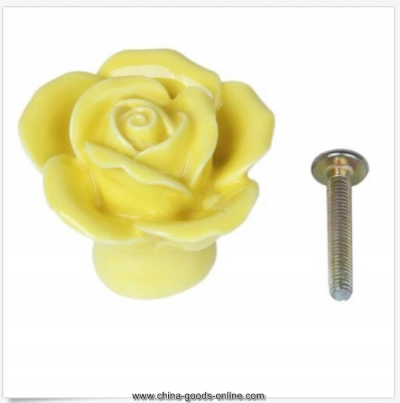 10pcs vintage rose flower ceramic door knob cabinet drawer cupboard handle pull diy--yellow