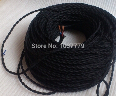 12meters/lot black color vintage twist textile cable double-pole cord with fabric cover [sample-order-of-2-core-wire-7534]