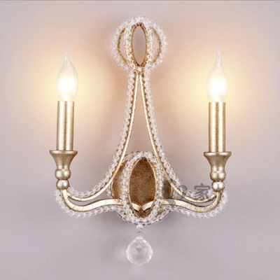 2015 art deco european pastoral 2 head hand knitted golden wall lamp french simple romantic crystal led wall lamp