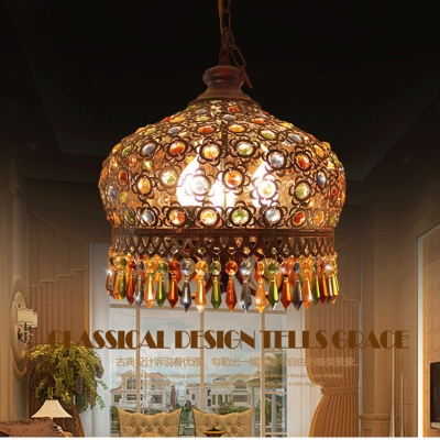 2015 new mediterranean style painted iron hand knitted crystal pendant light creative bohemia vintage iron pendant light [bohemia-style-7723]