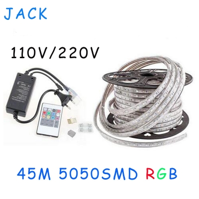 45m 110v/220v high voltage smd 5050 rgb led strips lights waterproof + ir remote control + power supply [5050-smd-series-571]