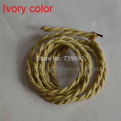 (4m/lot) 2*0.75mm double inner copper core ivory vintage twisted fabric braided electrical wire for pendant lights