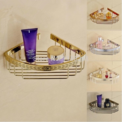 antique brass bathroom accessory kitchen and bathroom shelf dual tier with hook shower bracket triangle basket7617 [bathroom-shelf-891]
