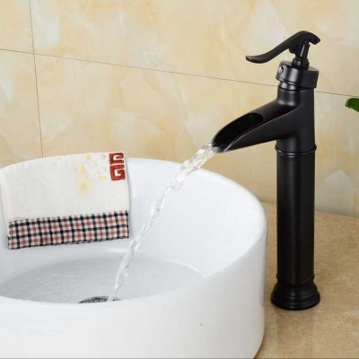 bathroom black waterfall faucet deck mounted oil rubbed bronze faucets single lever water tap mixer