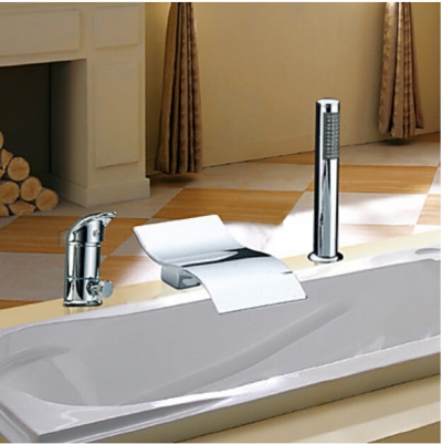 brass waves shape waterfall spout bathtub shower mixer faucet deck mount single handle chrome finish [3-pcs-tub-faucet-144]