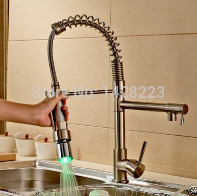 brushed nickel led color changing kitchen faucet and cold single handle kitchen mixer taps [led-4342]