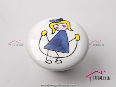 cartoon cute handle girl rope skipping door cabinet drawer ceramic knob pulls mbs038-5 [Door knobs|pulls-825]