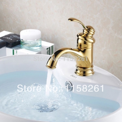 contemporary concise bathroom faucet golden polished brass basin sink faucet single handle water taps hj-6636k [golden-bathroom-faucet-3342]