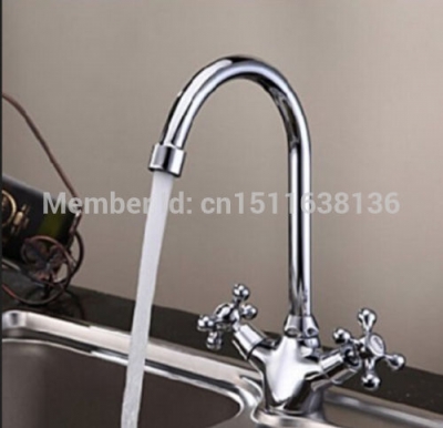contemporary new chrome brass deck mounted kitchen faucet sink mixer tap dual handles