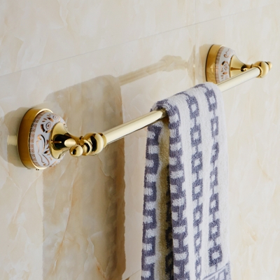 !creative wall mounted single towel bar golden solid brass bathroom bath towel rod jr-507k [towel-bar-8341]