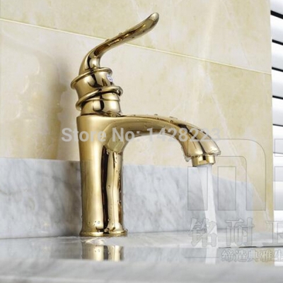 deck mounted and cold water single lever bathroom sink faucet golden brass basin mixer taps [golden-3277]