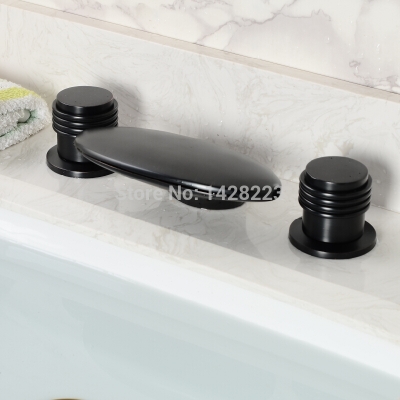 deck mounted dual handles waterfall spout basin sink mixer faucet oil rubbed bronze bathroom tub faucet taps
