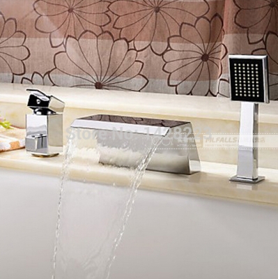 deck mounted single handle waterfall bathroom bathtub faucet with hand shower chrome finished and cold water