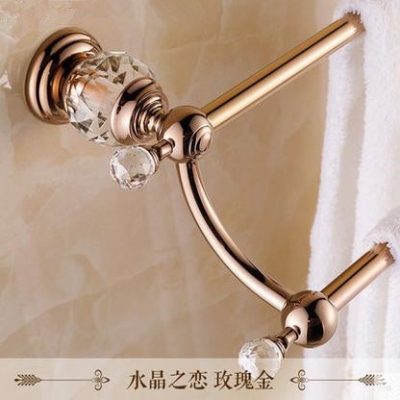 double towel bar,towel holder, towel rack solid brass & crystal rose golden finished hk-22e