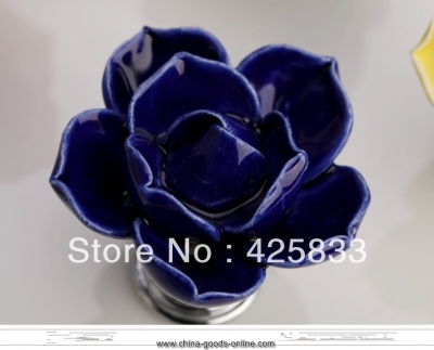 fashion 6pcs blue rose handles cabine ceramic knob kids room flower knobs drawer handle dresser kitchen granite closet promotion [Door knobs|pulls-1817]