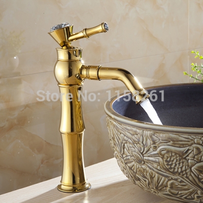 golden polished faucet single handle solid brass faucet bathroom basin mixer tap al-7308k [golden-bathroom-faucet-3379]