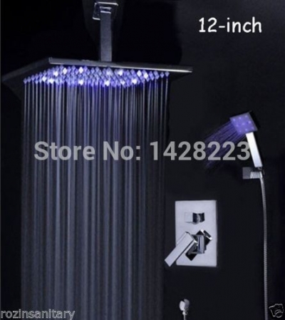 luxury concealed install led 12" rainfall bathroom shower mixer faucet single handle shower faucet with hand shower