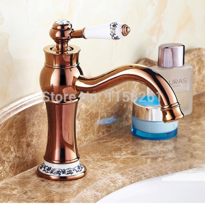 moden faucet bathroom faucet rose gold finish brass basin sink faucet single handle with ceramic taps rg-02e [golden-bathroom-faucet-3549]
