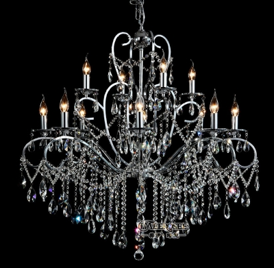 ! modern 12 arms wrought iron crystal chandelier light fixture lustre crystal hanging lamp md052-l8+4 [crystal-chandelier-metal-2263]